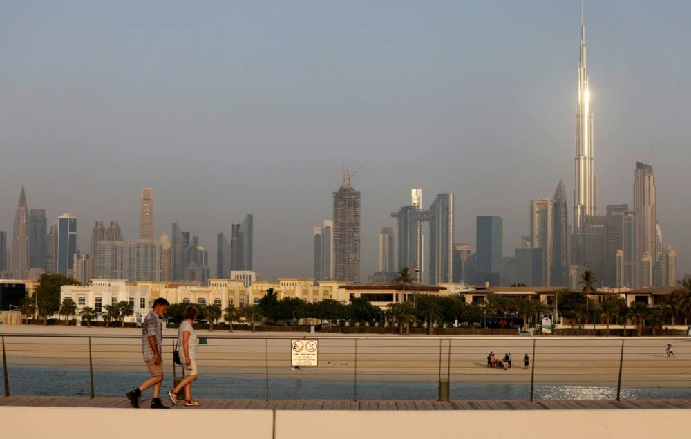 The iconic skyline of Dubai, a city which is perfectly poised to exploit the overspill of fans from tiny Qatar during football's first Winter World Cup