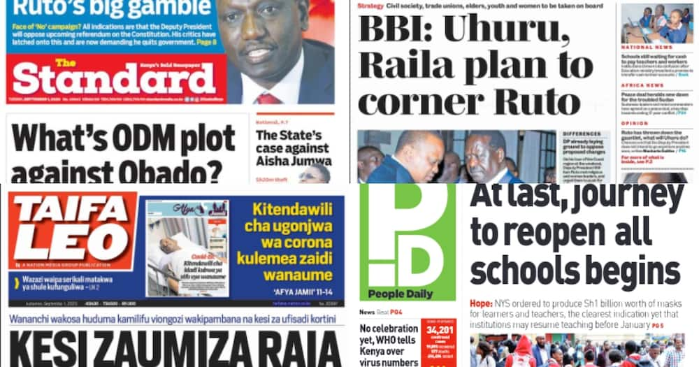 Kenyan newspapers review for September 1: Impeachment knocking for Obado? ODM summons Migori MCAs to Chungwa House