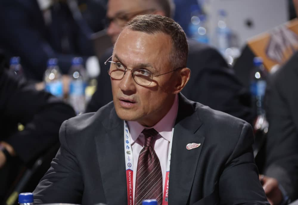 Steve Yzerman looks on during the first round