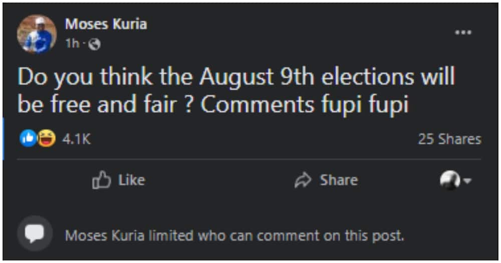 Moses Kuria said he would soon allow the comments back.