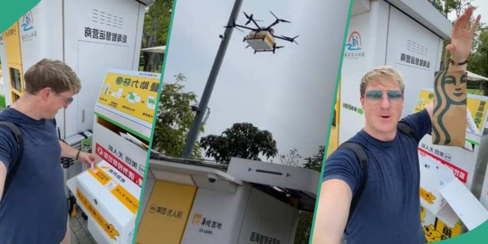 Man stunned as drone delivers drink to him in China