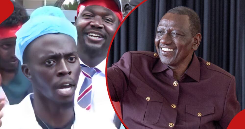 Screen grab from a video of a doctor lamenting about the government(left) and President William Ruto waving at a crowd during a function(right).