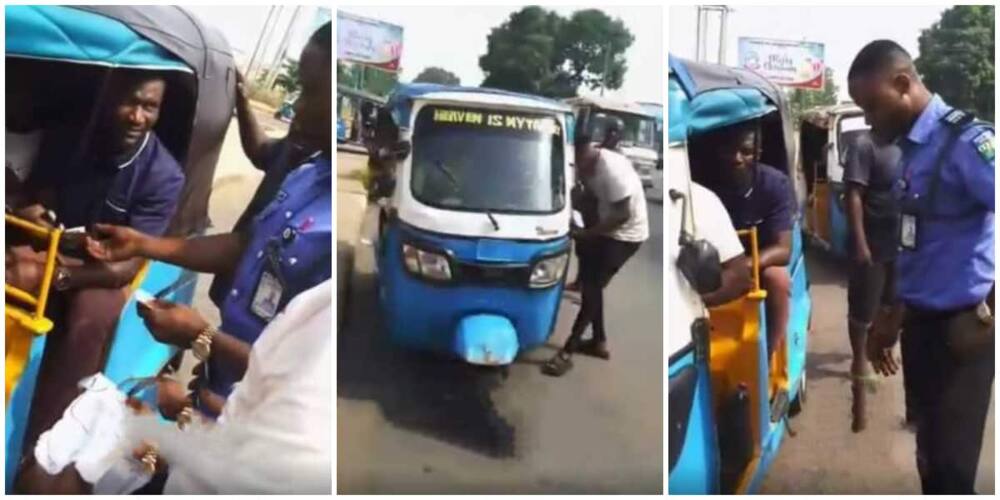 Kind Nigerian policeman gives keke driver and all his passengers cash in clip.