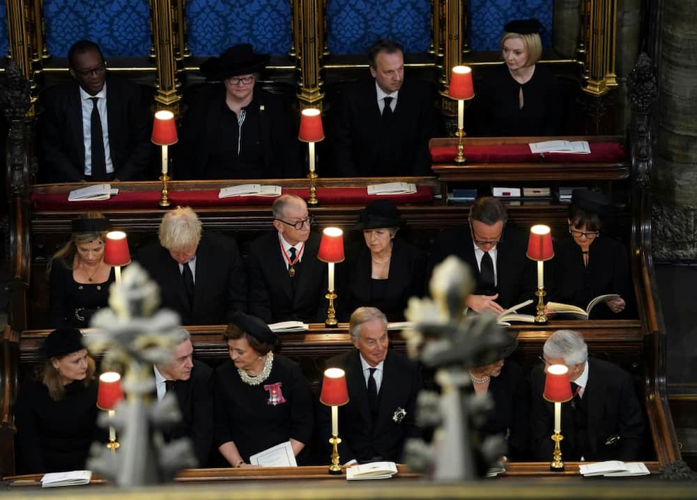 Liz Truss (top right) joined every living former prime minister at the queen's state funeral Monday