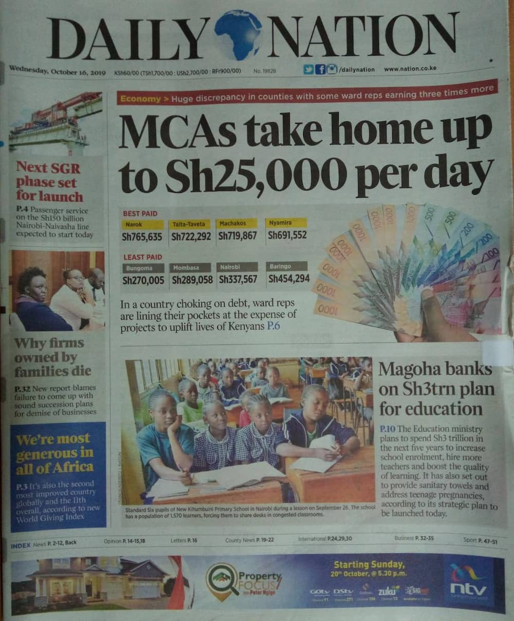 Kenyan newspapers review for October 16: 2 MPs stake KSh 1m cash bet for Mariga, Imran victory in Kibra by-election