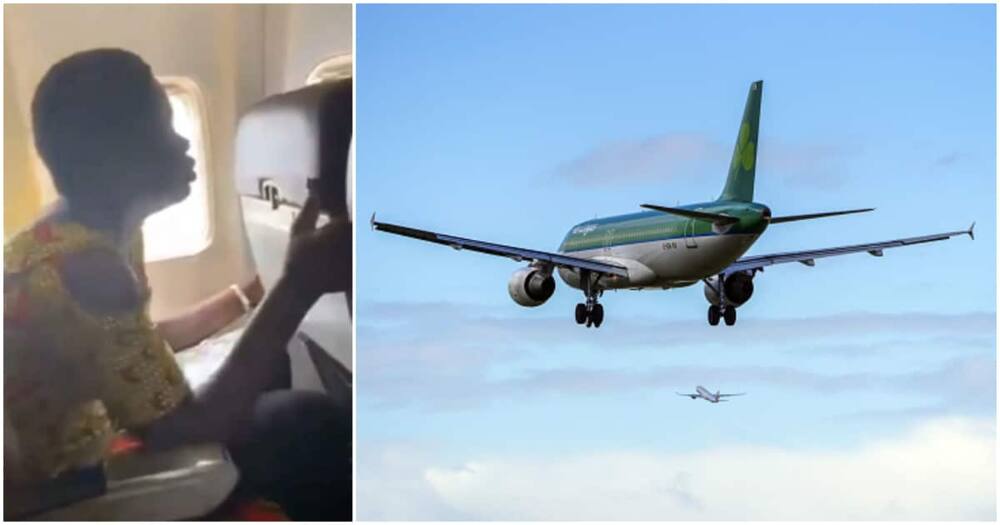 A video captured the moment the lady broke a sweat and almost screamed as the aeroplane took off.