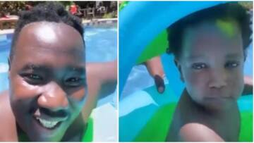Willis Raburu, Baby Mali Happily Spends Quality Time in Swimming Pool: "Father-Son Moment"