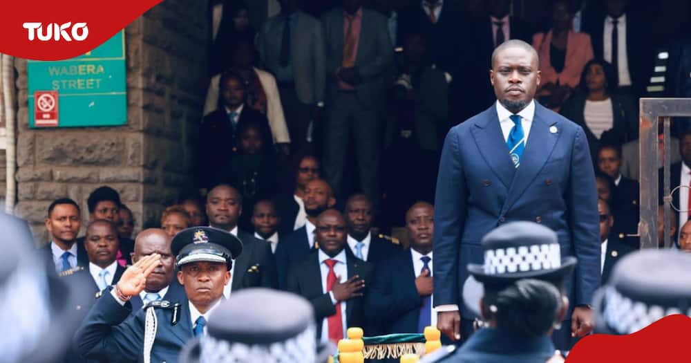 Nairobi governor Johnson Sakaja during a guard of honour at City Hall.