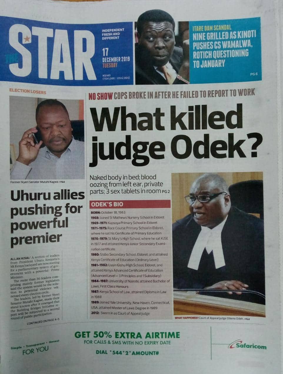 Kenyan newspapers review for December 17: Judge may have died on Friday or Saturday, body not fresh when discovered