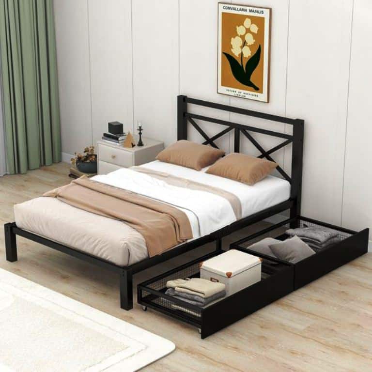 Metal bed with storage