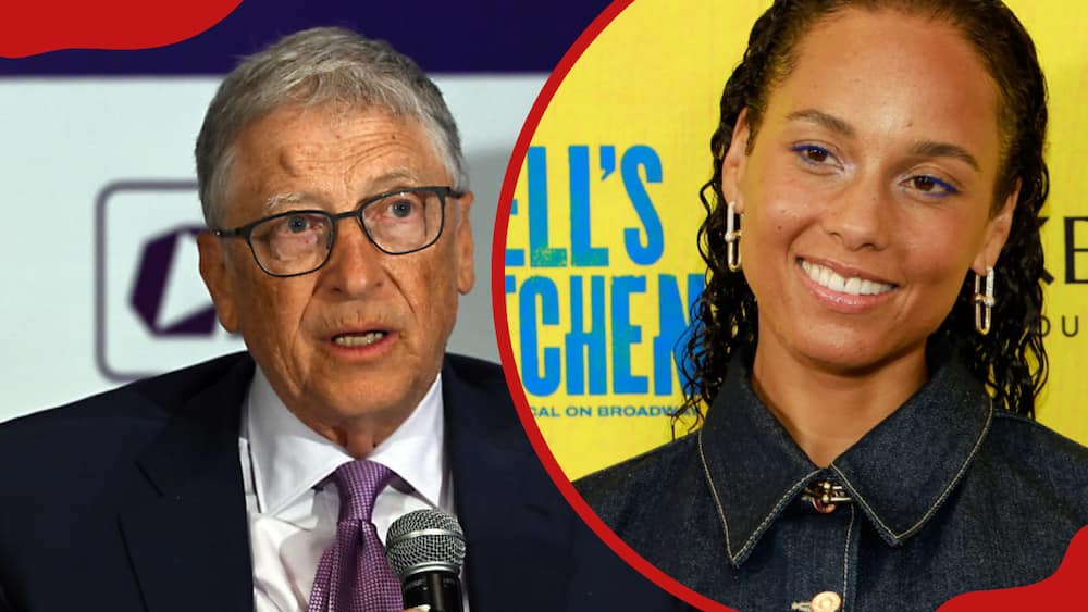 Bill Gates at an event for the Alliance for Global Good Gender Equity and Equality and Alicia Keys at Hell's Kitchen Broadway opening night