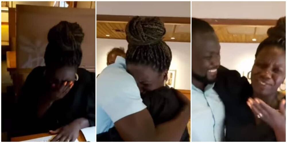 A woman was surprised by her hubby.