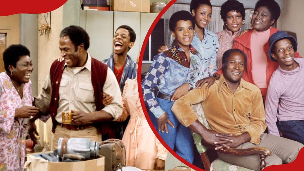 A collage of a portrait of the television show 'Good Times and Good Times cast, a CBS television situation comedy