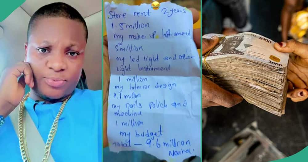 Man surprised as lady hands him list of N9.6 million.