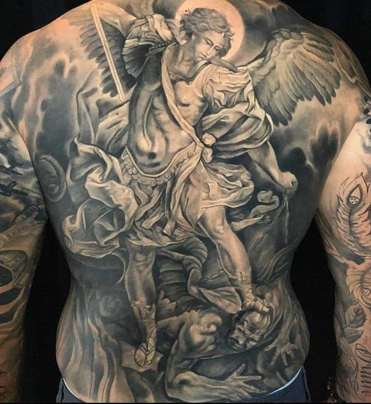 angel warrior back tattoo