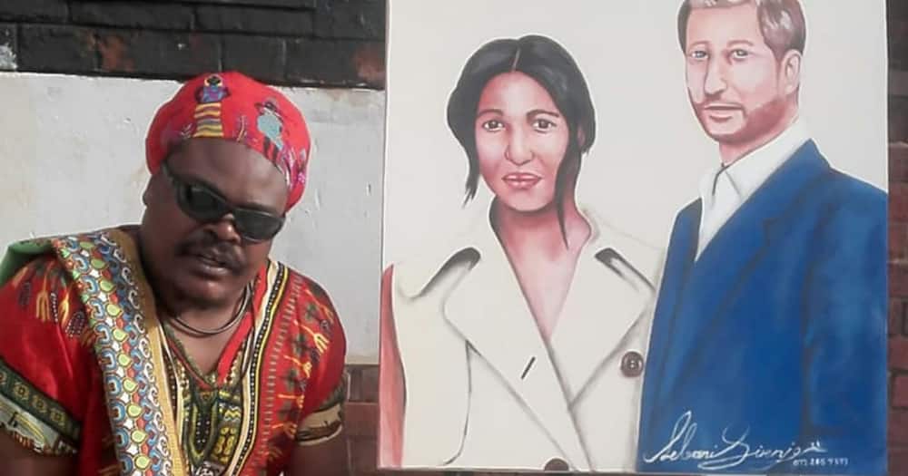 Netizens react to African artist's strange painting of Prince Harry, Meghan Markle