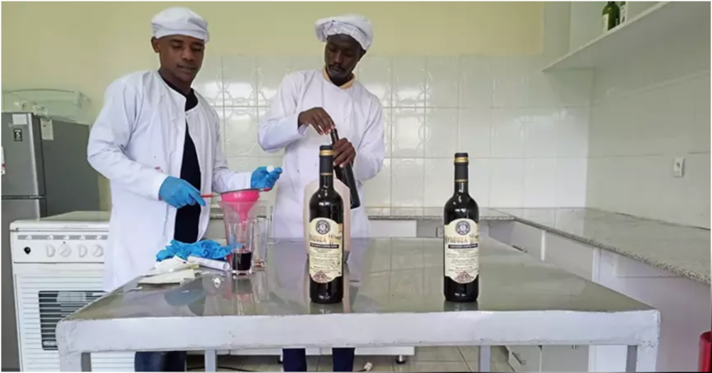 Rwandan graduates making wine from coffee beans