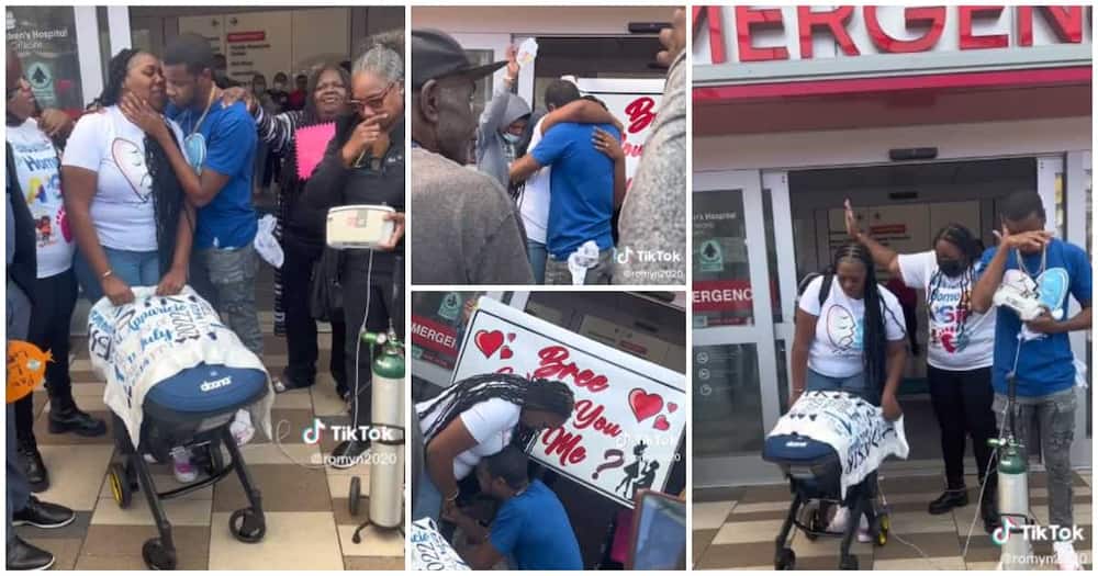 He proposed in front of a hospital. Photo: TikTok/@romyn2020.