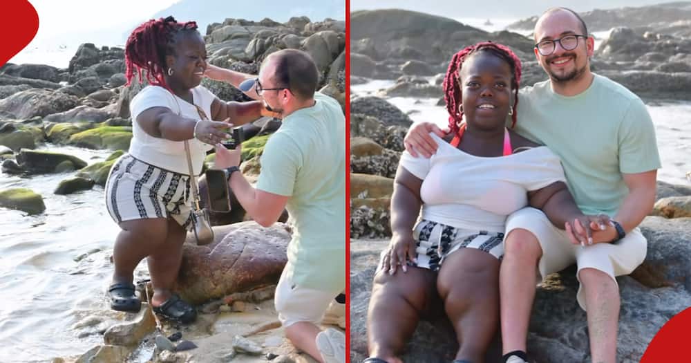 Comedian Fats Timbo overjoyed after boyfriend Alan proposed to her.