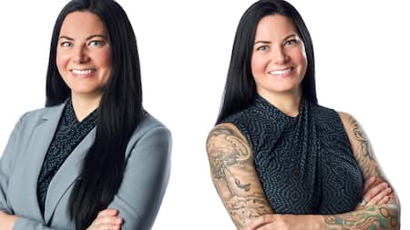 Fearless Woman Proudly Shows Off Numerous Tattoos While Posing for Company Photos