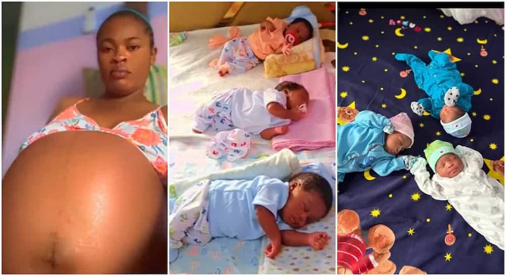 Photos of a mother who just gave birth to triplets.