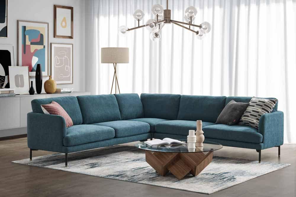 Modern blue L-shaped sofa