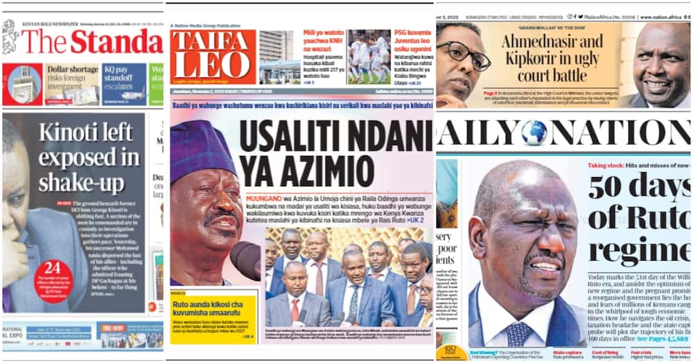 Kenyan Newspapers Review For November 2 William Ruto Begins Plans To Recapture Presidency In 27 Elections Tuko Co Ke