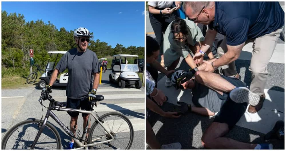 Joe Biden alianguka kutoka kwa baiskeli yake wakati wa safari karibu na nyumba yake ya Rehoboth Beach. Picha: The Guardian.