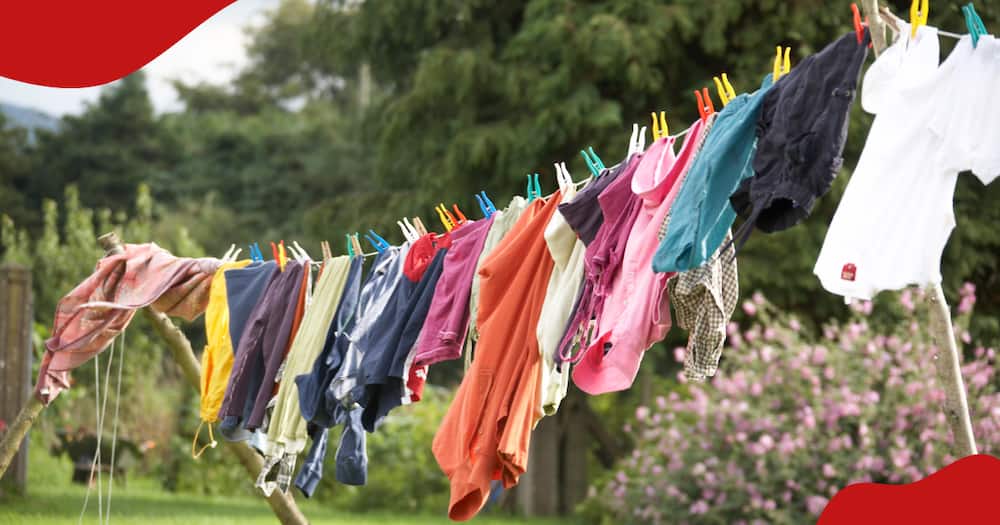 Clothes on a hanging line.