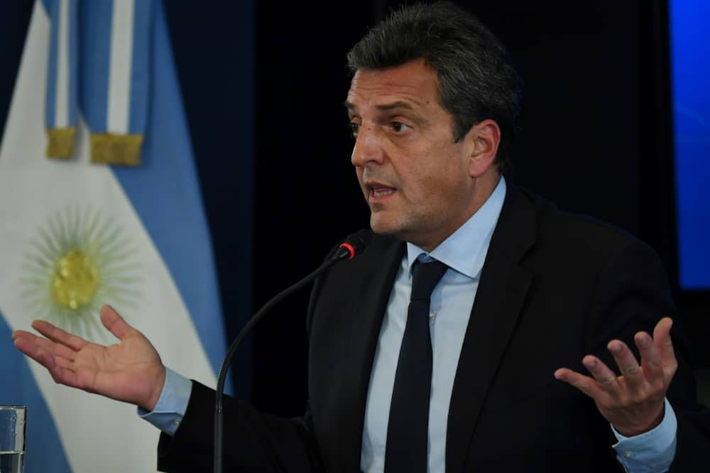 New Argentine Economy Minister Sergio Massa speaks during a press conference after his swearing-in in Buenos Aires, on August 3, 2022