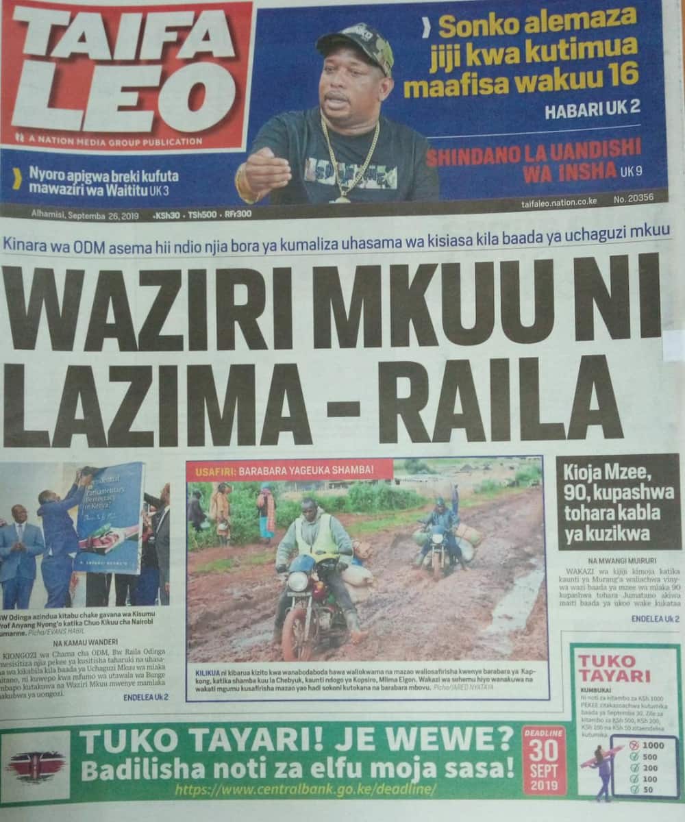 Magazeti ya Kenya Alhamisi, Septemba 26: Babu wa miaka 90 apashwa tohara kabla ya kuzikwa