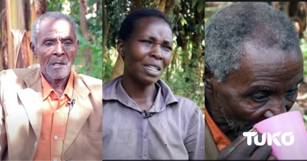 Mzee Justo Mutwirandu Mwamba (l&r) Evelyn Gakii, Mwamba's daughter in law (m).