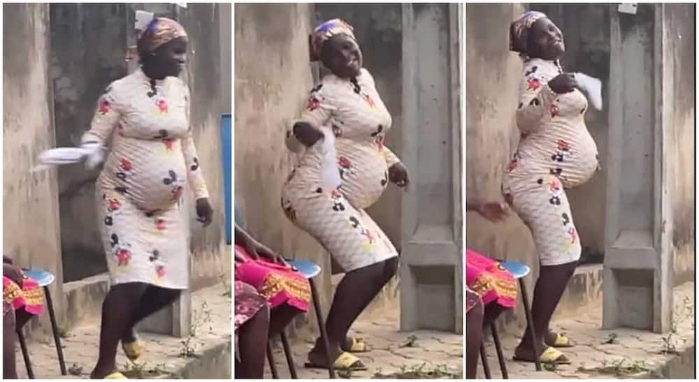 Photos of a pregnant woman dancing.