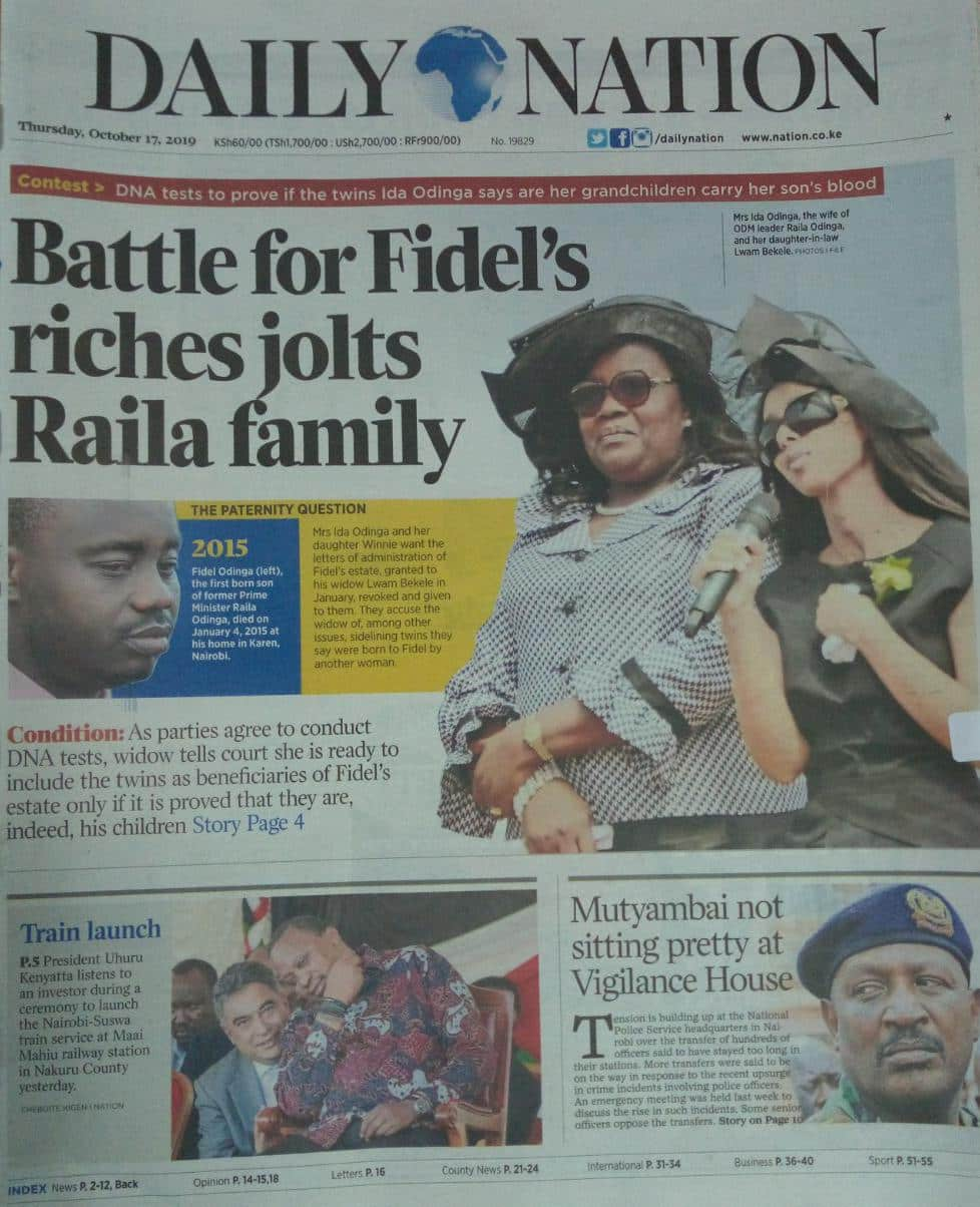 Magazeti ya Kenya Alhamisi, Oktoba 16: Mvutano washuhudiwa nyumbani kwa Raila