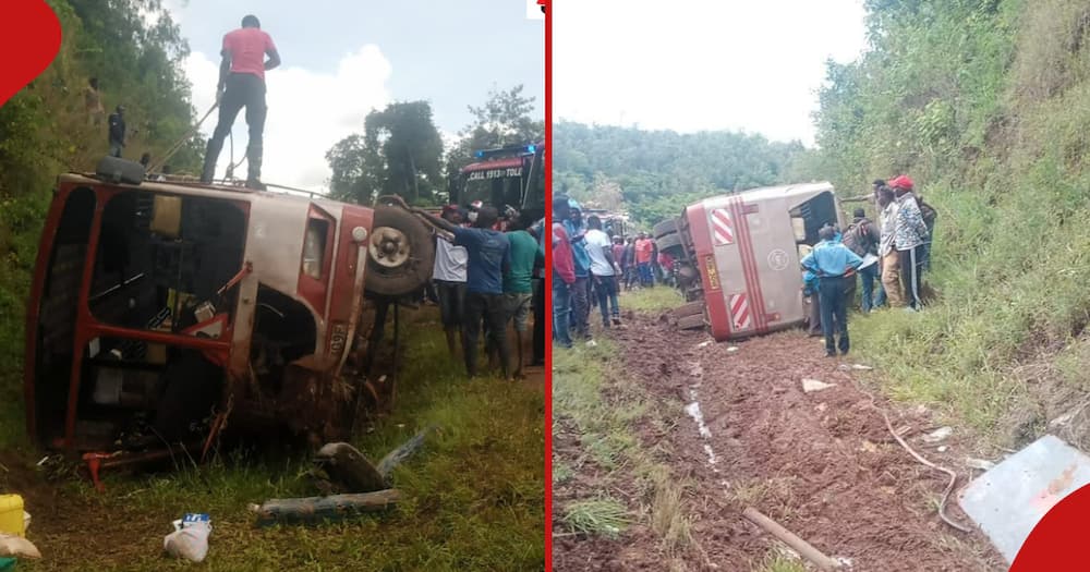 Collage of Kensilver bus that was involved in an accident in Meru.