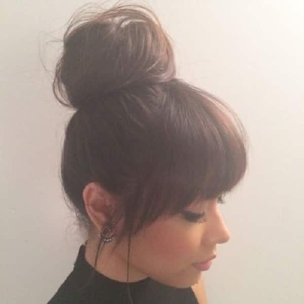 Top knot bun with swoop hairstyles
