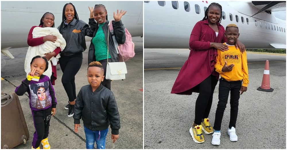 Irene Nekesa, Joshua, Diana and family at airport.