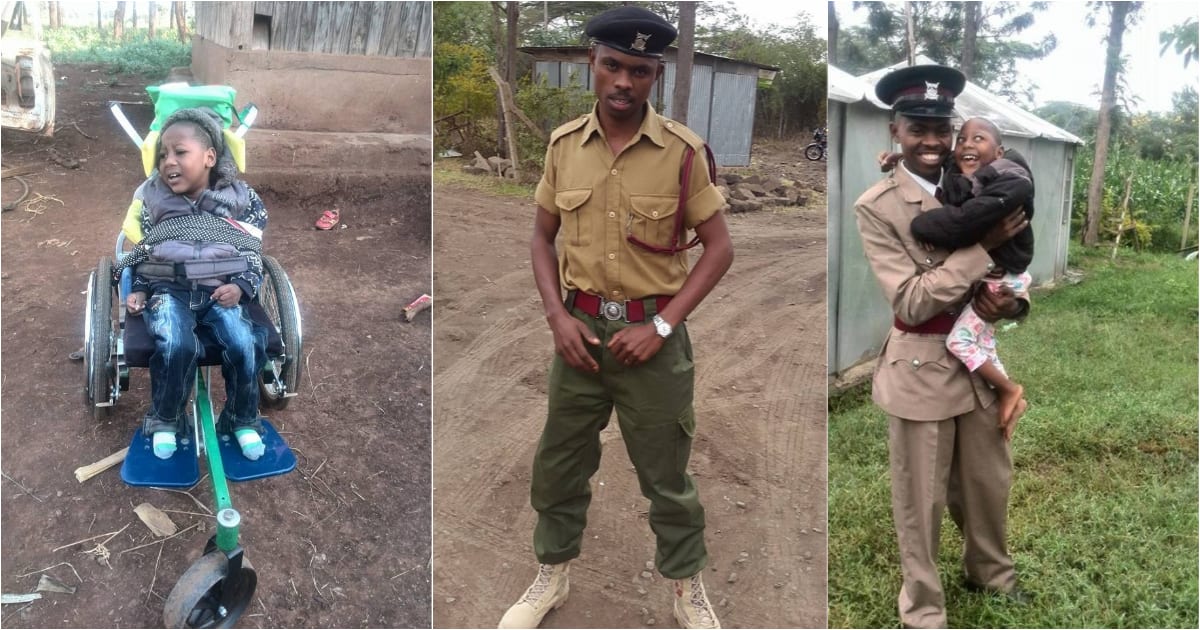 Policeman warms Kenyans' hearts after posting emotional video with disabled son