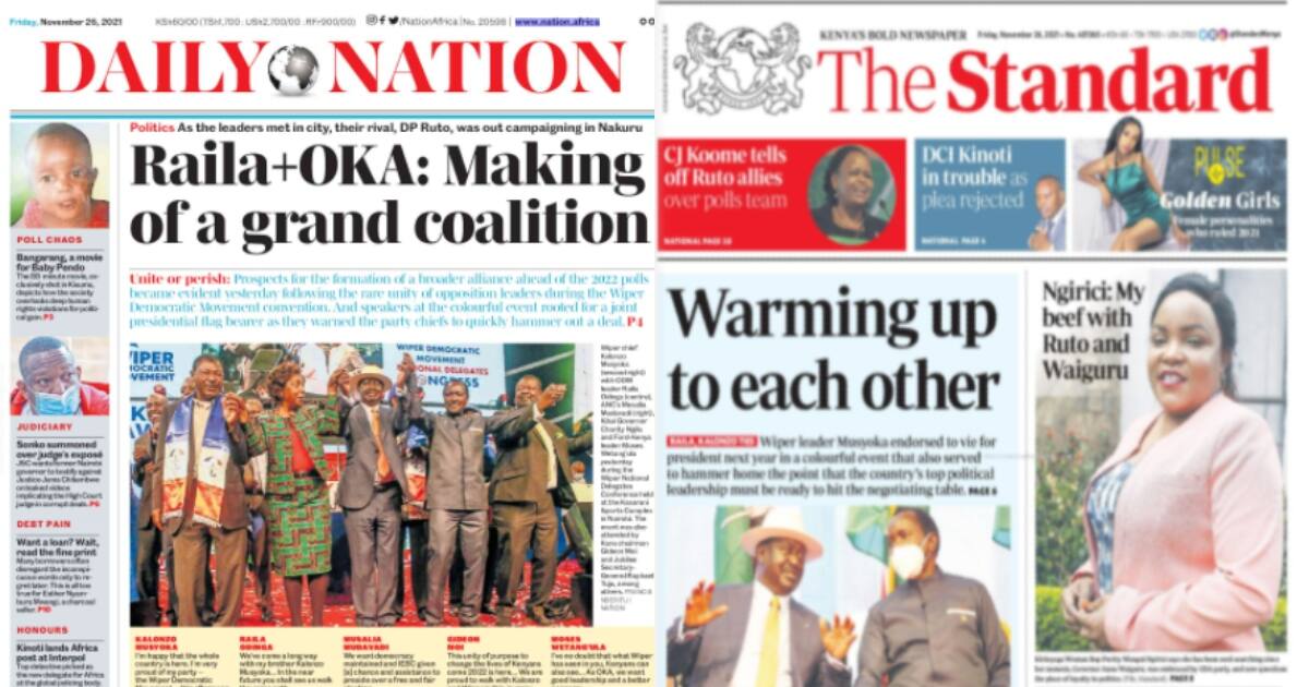 Kenyan Newspapers Review For November 26: Raila, Kalonzo Hint At ...