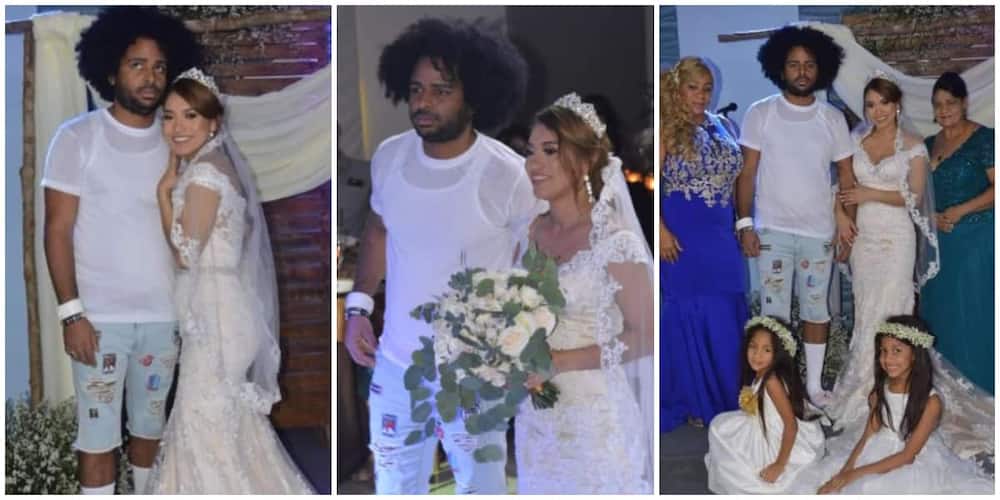 Mixed reactions as Dominican singer weds beautiful bride in ripped denim shorts