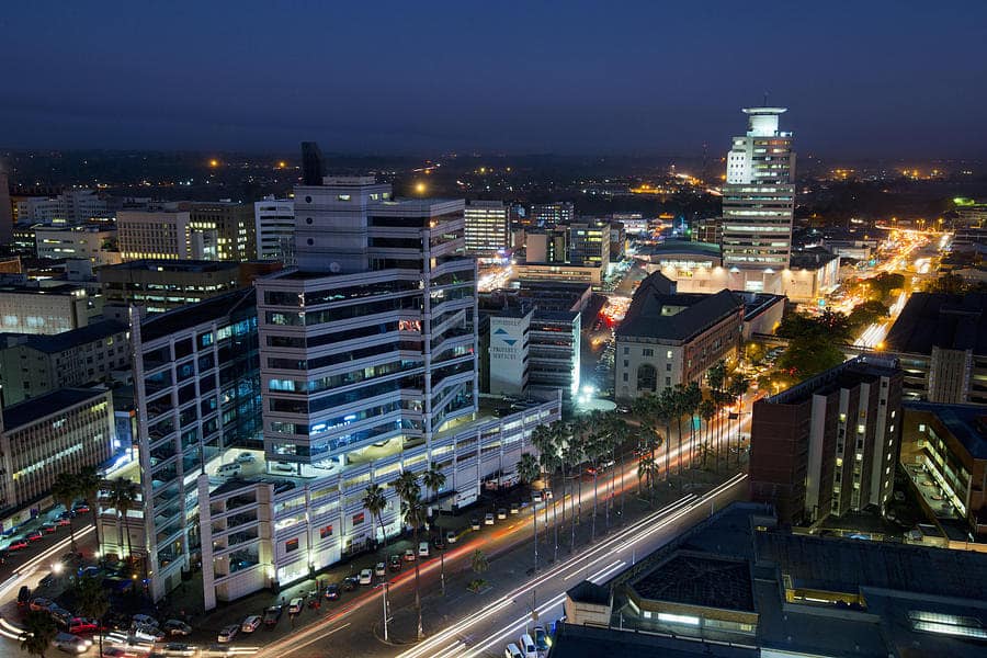A night view of Harare, Zimbabwe