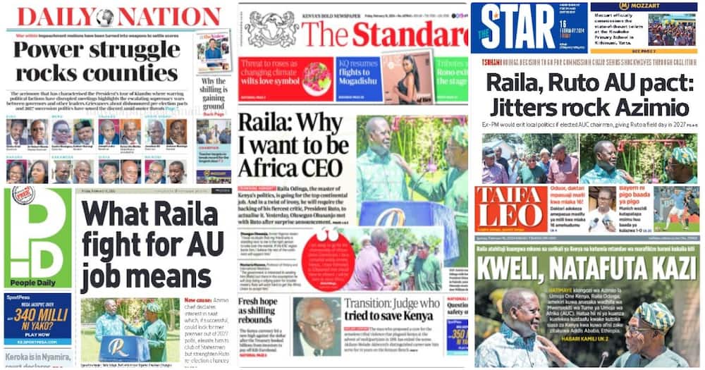 Kenyan newspaper headlines for Fri Feb 16.