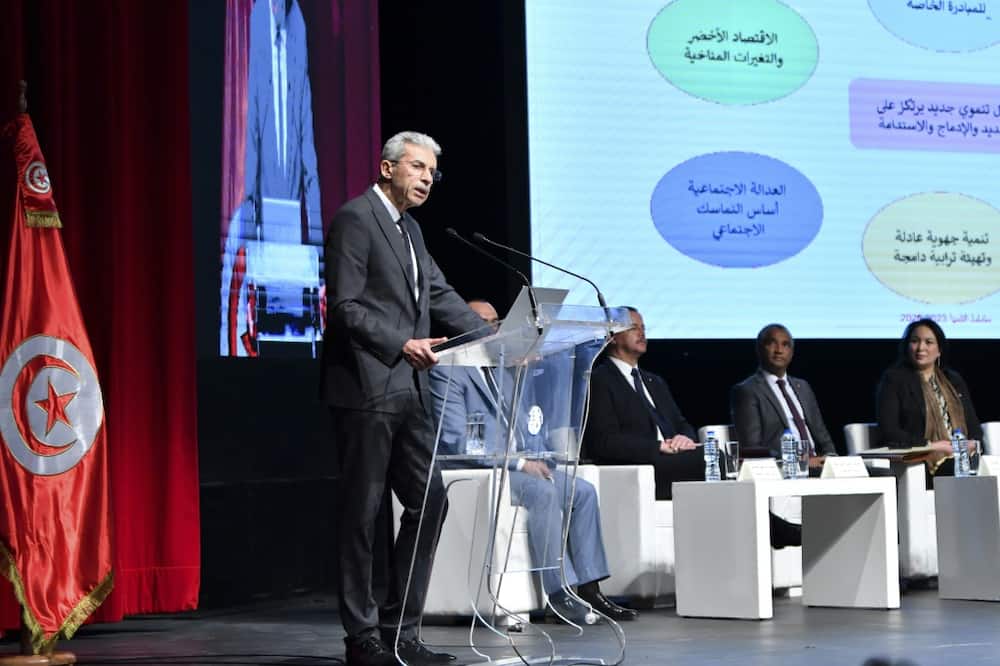 Tunisian Economy Minister Samir Saied unveils a 2023-2025 development plan the government hopes will help secure a nearly $2-billion bailout from the International Monetary Fund