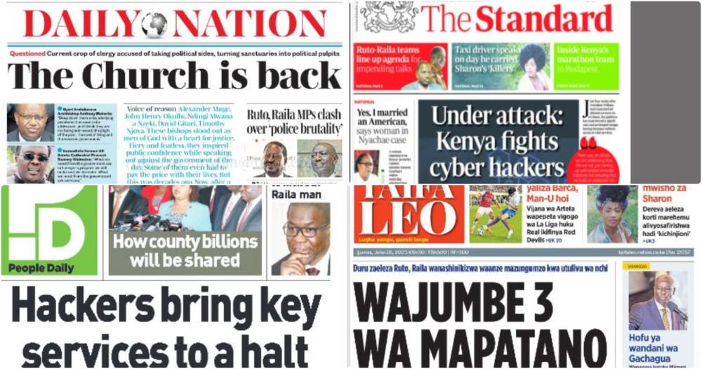 Kenyan newspaper headlines for Friday, July 28.
