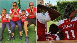 Janet Mbugua, Estranged Hubby Eddie Ndichu Cutely Pose in Arsenal Jerseys with Their Kids: "Back to Building"