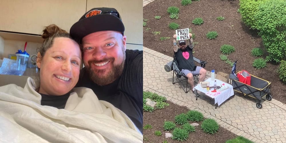 Sweet husband who shared date nights with pregnant wife through hospital window welcomes son