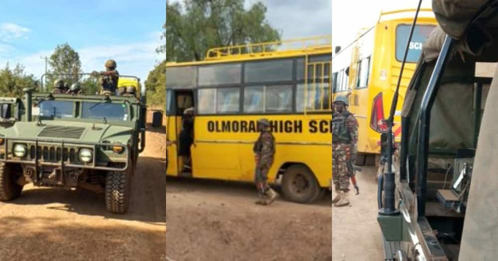 Collage of police officers escorting students home in Laikipia. Photo: NPS.