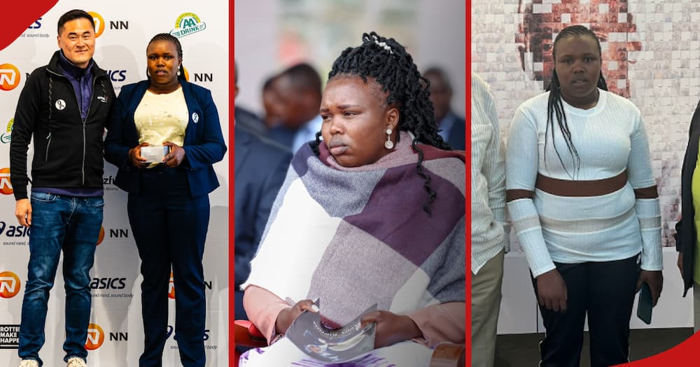 Kelvin Kiptum's wife, Asenath Rotich (pictured in all frames) showing different emotions.