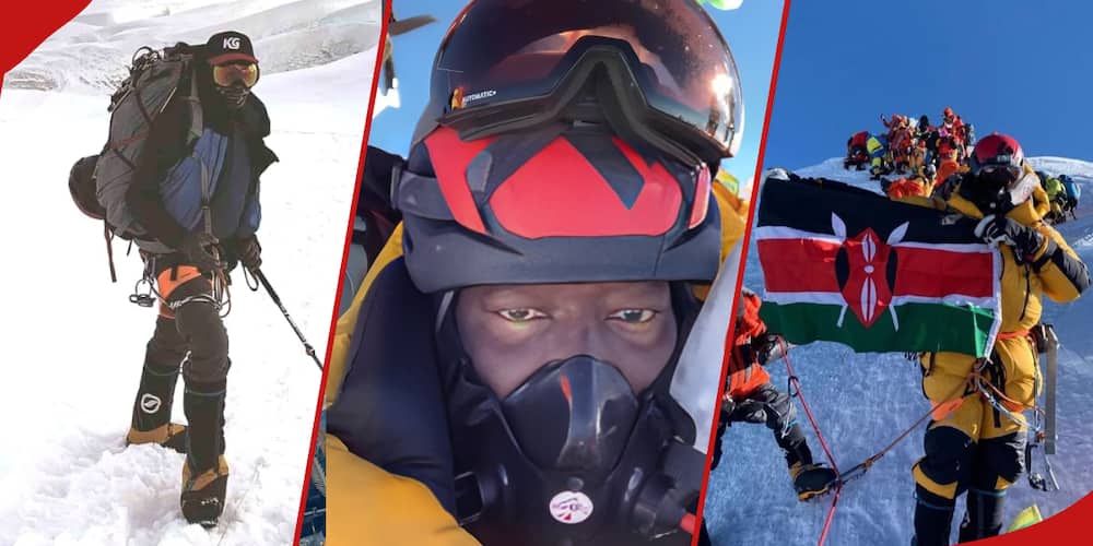 Collage of James Kagambi during his Mount Everest mission.