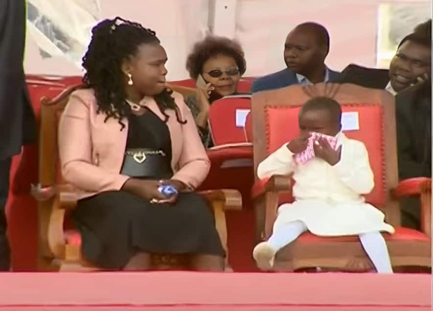 Kelvin Kiptum's wife and daughter during his funeral service.